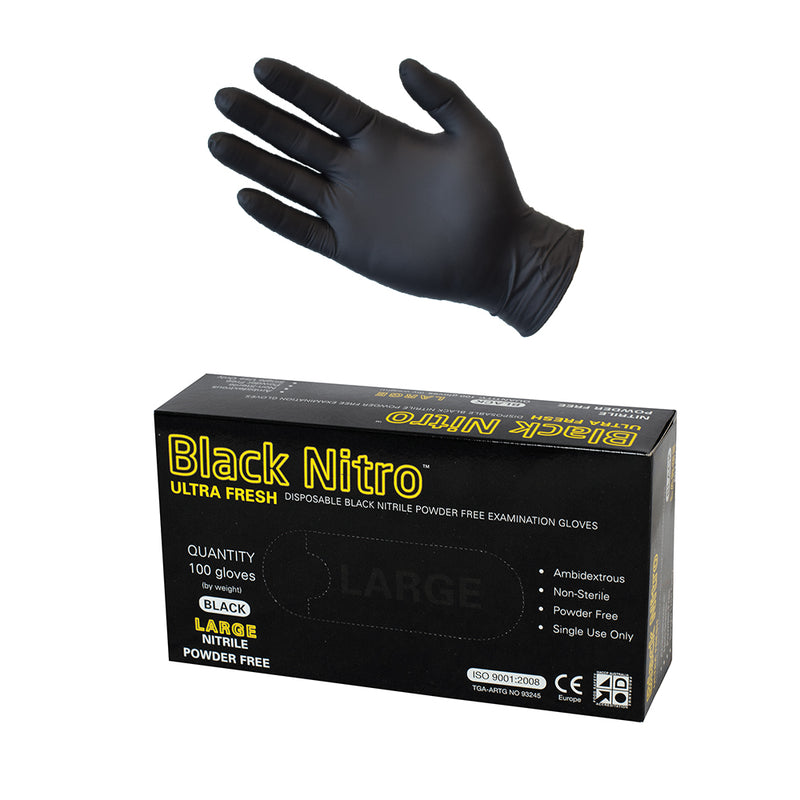 SteelDrill ULTRA FRESH BLACK NITRILE POWDER FREE GLOVES