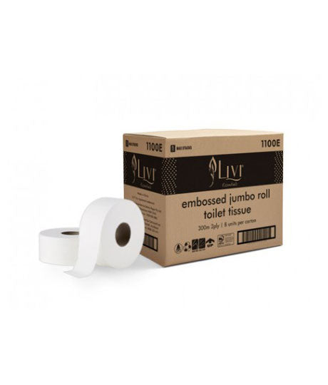 LIVI ESSENTIALS JUMBO ROLL TOILET EMBOSSED 2PLY 300M